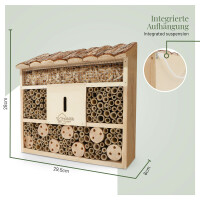 Wildbienen-Villa aus naturbelassenem Kiefernholz mit Rindendach