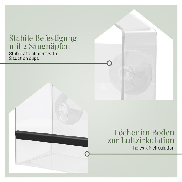 Redwood BB-BF111 Vogelfutterstation Fürs Fenster – Plexiglas, Mit Saugnapf, Zum Aufhängen