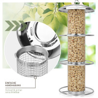 Futterspender für Erdnüsse 35cm, Silber - Edelstahl für Wildvögel