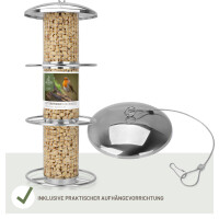 Futterspender für Erdnüsse 35cm, Silber - Edelstahl für Wildvögel
