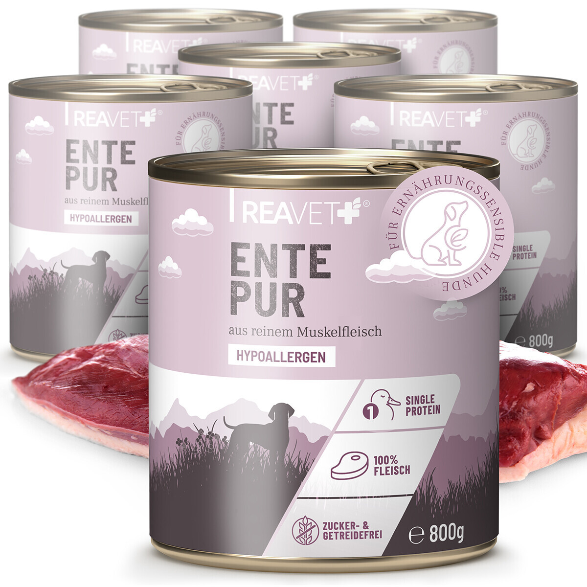 Produktbild von ReaVET Hundenassfutter Ente Pur - 6 x 800 g