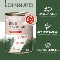 Hundenassfutter - Rind mit Kartoffeln an Erbsen-Möhren-