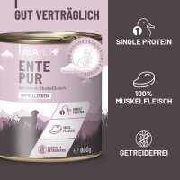 REAVET Hundenassfutter Ente Pur 12 x 800g - 100% Muskelfleis
