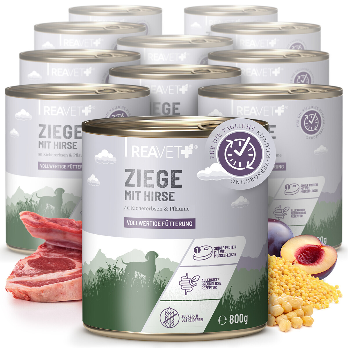 Produktbild von ReaVet Hundenassfutter Ziege mit Hirse, Kichererbsen & Pflaume - 12 x 800 g